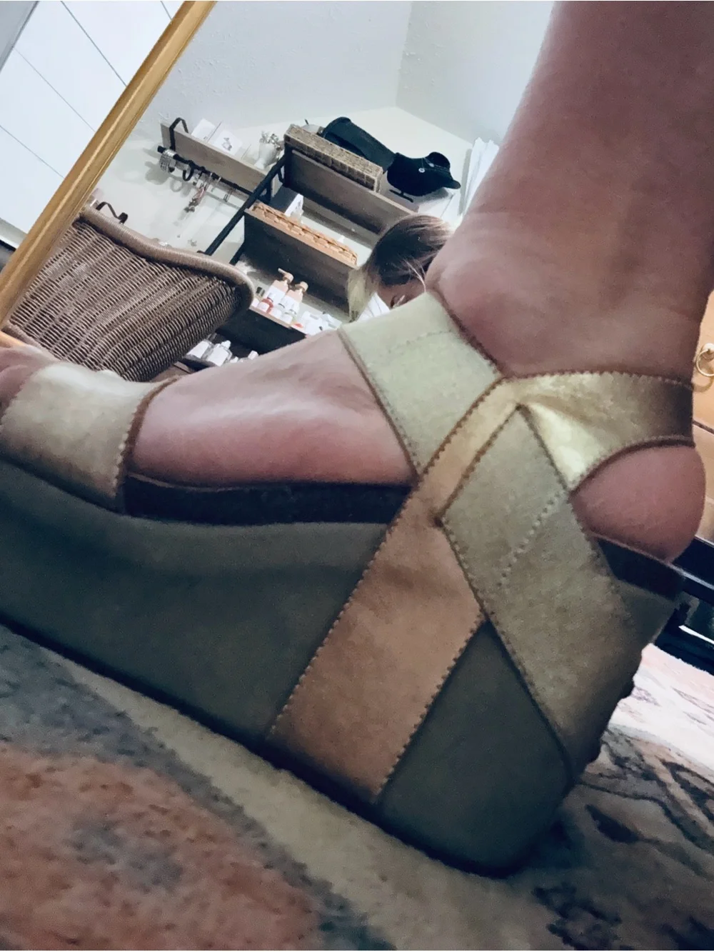 OTBT Metallic Gold and Olive Wedge Sandals